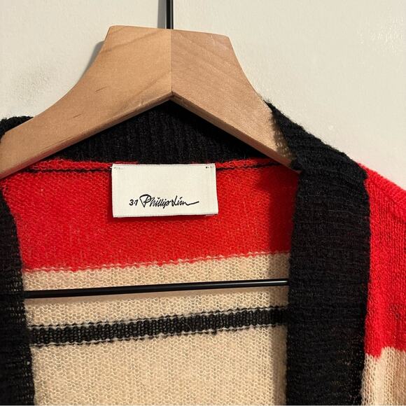 3.1 Phillip Lim Red Black Ribbon Mohair Cardigan Sweater Medium - Picture 14 of 14